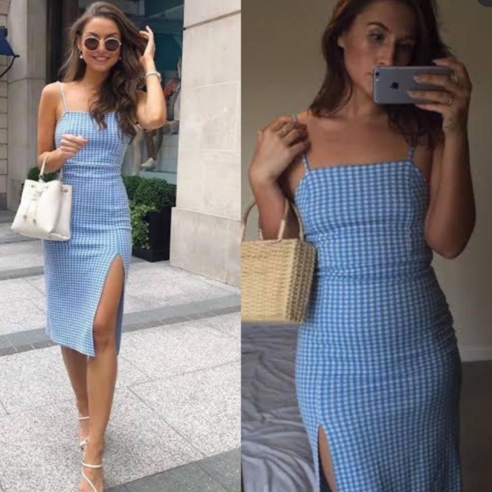 Zara Blue Gingham Midi Dress